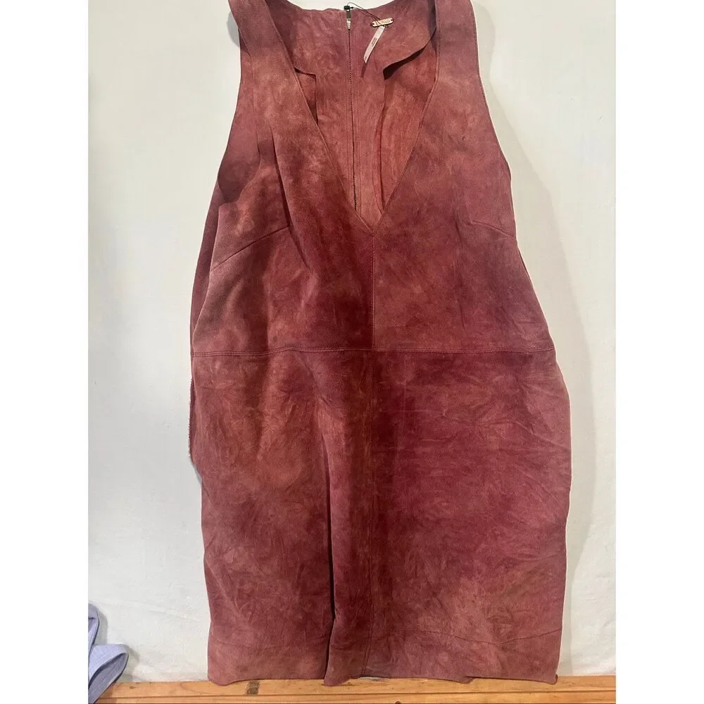 Free People Retro Love Suede Shift Dress Mauve Pink Sleevless Pockets Medium